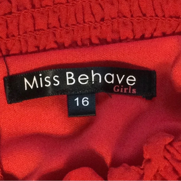 Miss Behave Girls Size 16 Red “Selena” High Neck Smock Ruffle Dress - Picture 5 of 9